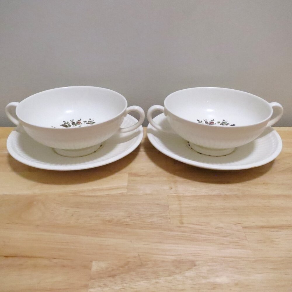 Wedgwood X2 Cream Soup Bouillon Bowl & Saucer Edme Conway Two Handle AK8384